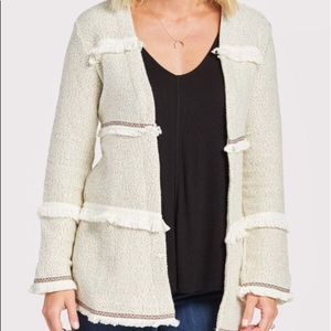 BB Dakota Boho Knit Cardigan Sweater Jacket Open Blouse Shacket Top Cream Medium